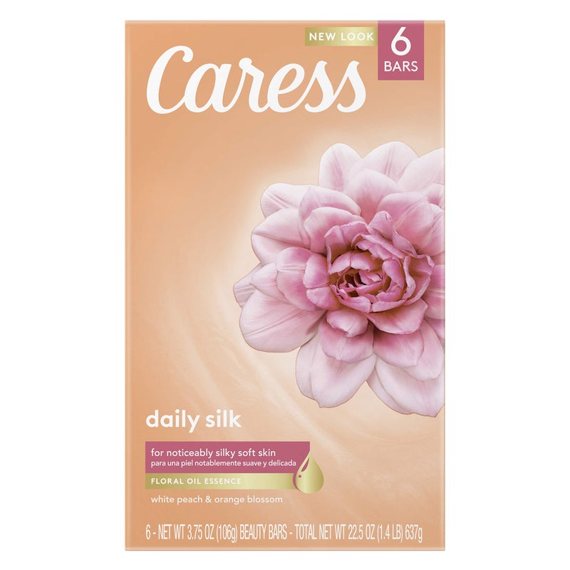 Caress Beauty Bar Soap For Noticeably Silky Soft Skin Daily Silk Extract and Floral Oil Essence, (6 Count of 3.75 oz Bars) 22.5 oz - Image 1